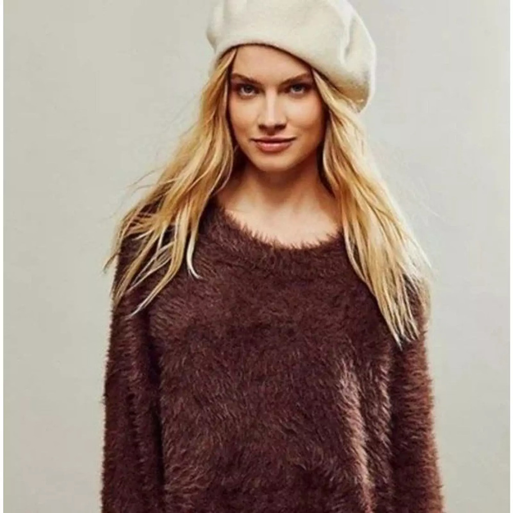 Free People Harrison Bunny Mocha Brown Super Fuzzy Oversized Sweater Large
